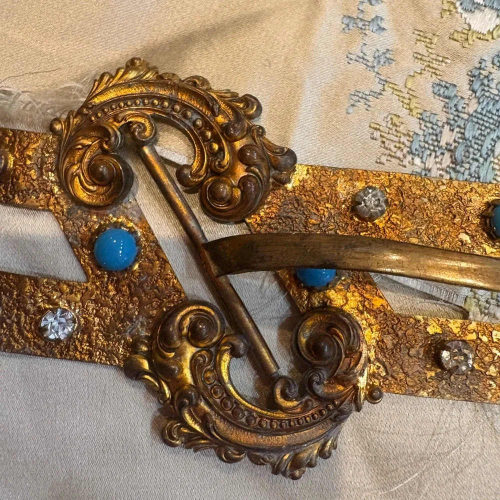 Antique Victorian Belt Buckle with Intricate Crystal Design